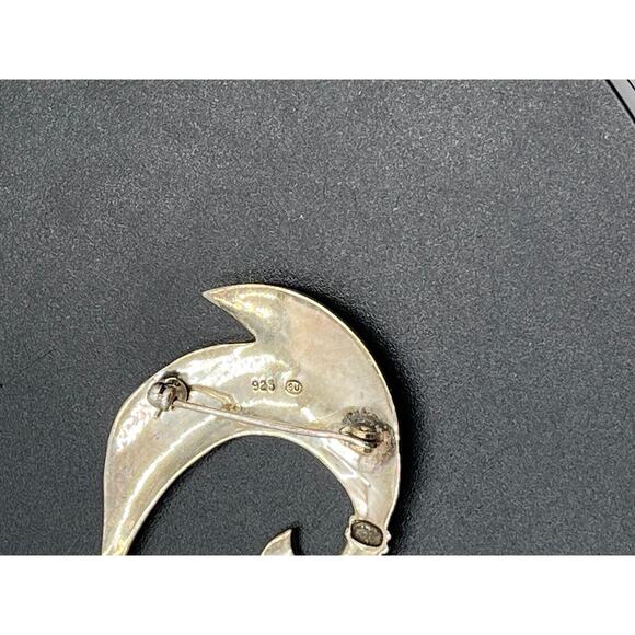 Vintage Mid-Century Modernist SU Sterling Marcasite Scroll Ribbon Leaf Brooch - Picture 13 of 15